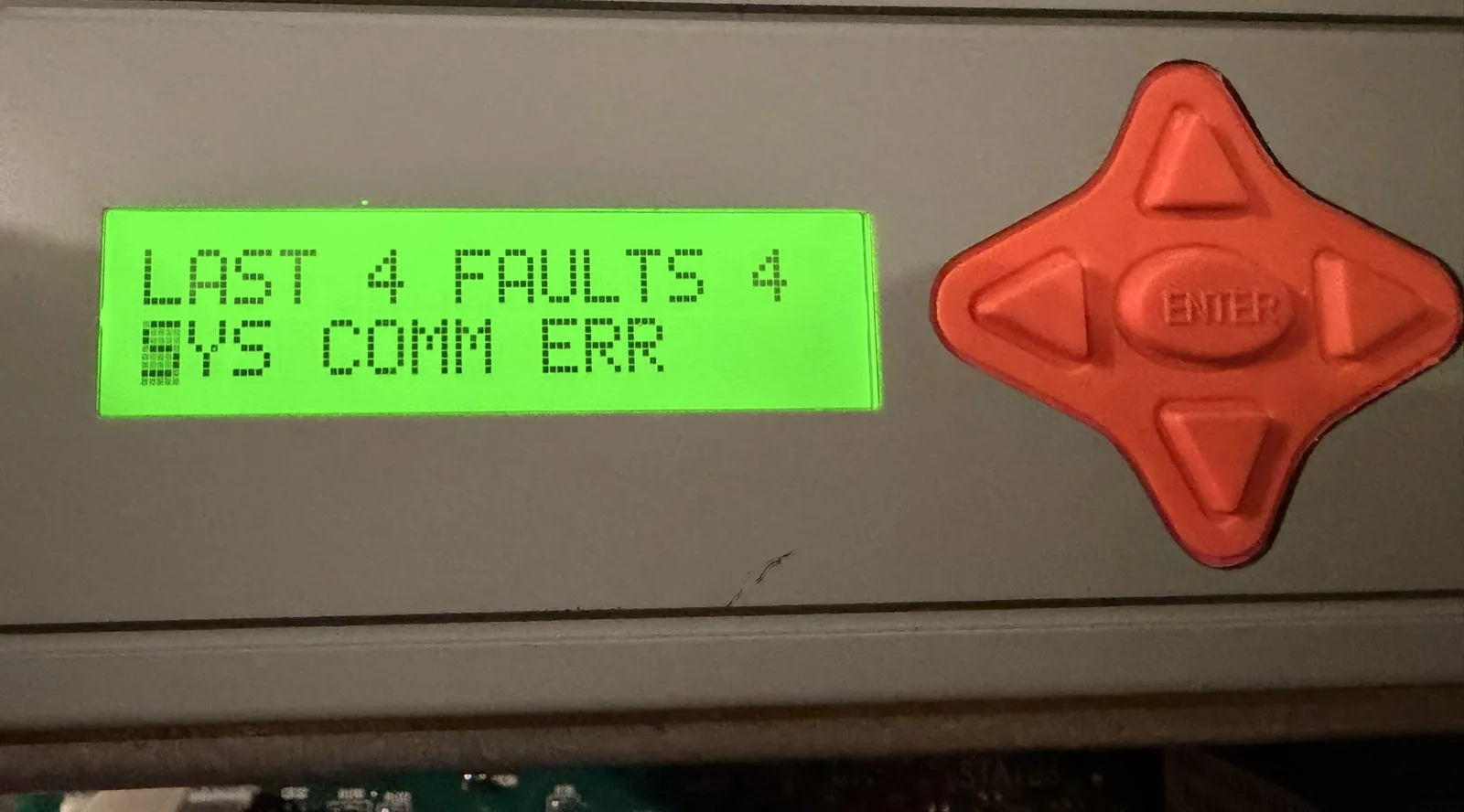 The main board showing a communication fault